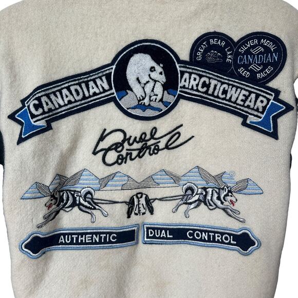 Vintage Dual Control Bomber Jacket Cream Blue Polar Bear Coat Womens Size Medium - Picture 10 of 14